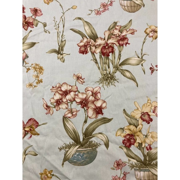 Vintage Bloomcraft Bloomguard FLORAL Orchid SCREEN PRINT Mint Green 2 yds. 54" - Picture 1 of 4